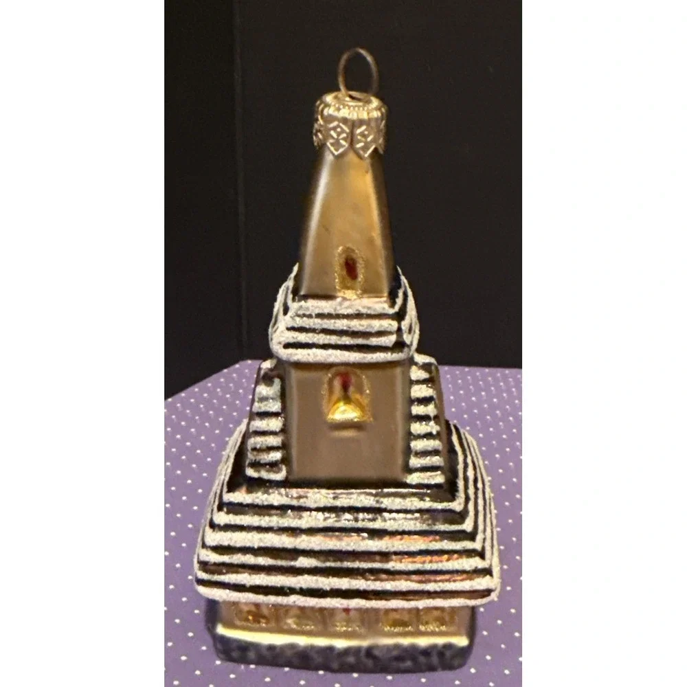 Church Steeple Gold Glass Christmas‎ Tree Ornament Holiday Glittery